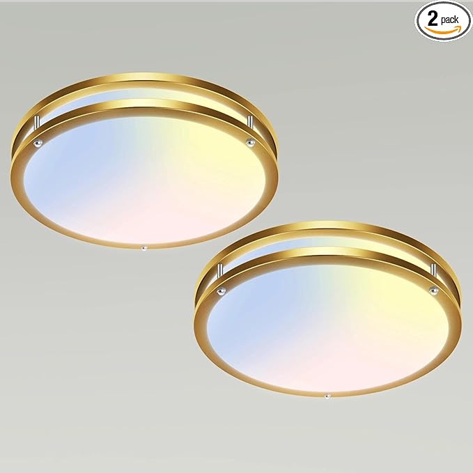 libtit 10Inch Flush Mount Ceiling Lights, 18W Dimmable LED Ceiling Light 3000K-6500K Adjustable, Round Slim Gold Light Fixture for Closet Kitchen Hallway Bathroom-2 Pack