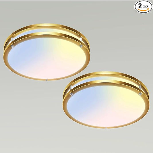 libtit 10Inch Flush Mount Ceiling Lights, 18W Dimmable LED Ceiling Light 3000K-6500K Adjustable, Round Slim Gold Light Fixture for Closet Kitchen Hallway Bathroom-2 Pack
