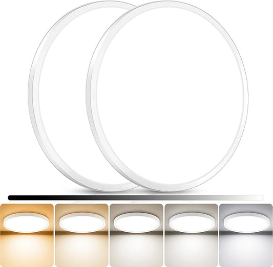 libtit 2Pack 15inch LED Flush Mount Ceiling Light, Dimmable & 5Color Temperatures (3000K-6500K), 30W Round Slim White Light Fixture for Bedroom Livingroom Garage Kitchen