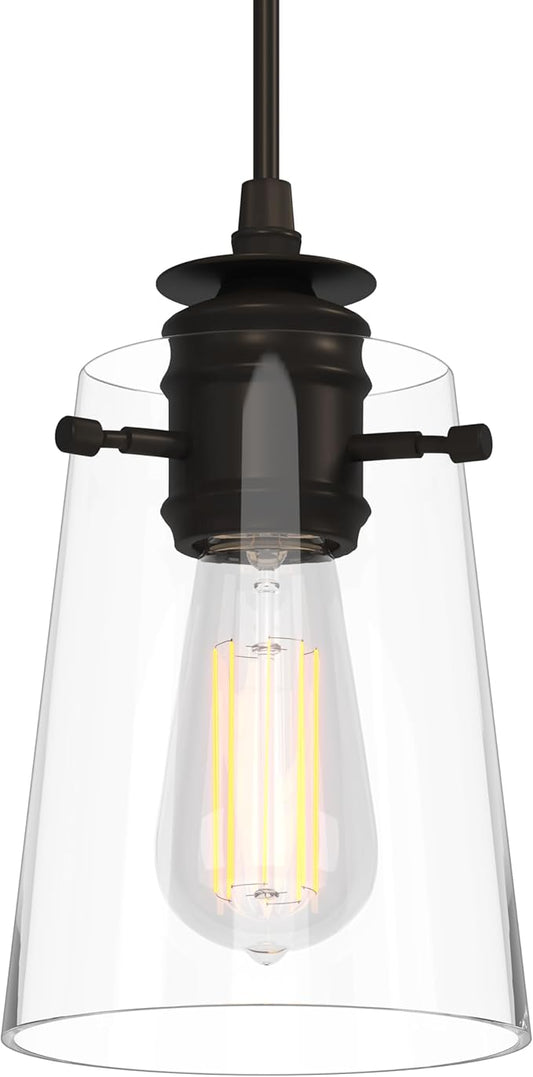 Modern Farmhouse Minimalist Pendant Light, 5.91" Glass Shade Hanging Fixture with 55" Adjustable Cord, E26 Socket for Kitchen Island, Bedroom, Hallway, Bar, Black 1pcs