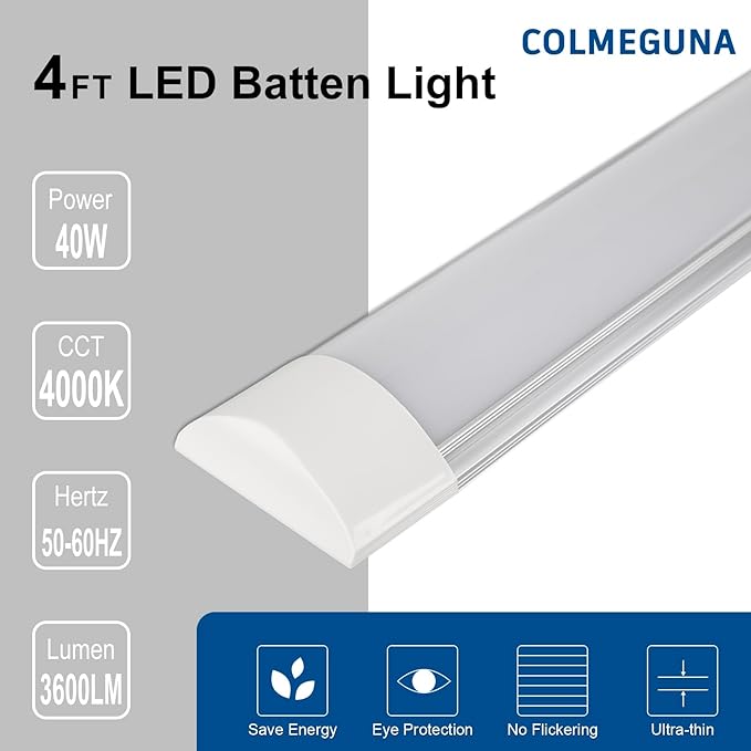 8 Packs 4FT LED Batten Light, Ultra-Thin Ceiling Surface Mounted Light, 40W, 4000K, IP20, LED Ceiling Lamp for Garage, Shop, Hallway, Office, Market, ver2