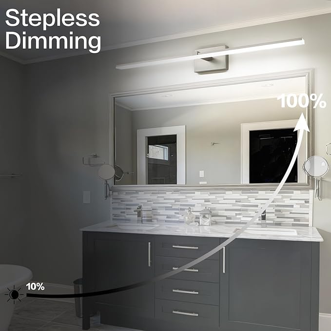 ZUZITO 40 Inch Bathroom Vanity Lights Over Mirror Brushed Nickel Arm Over Cabinet Wide LED Bar 5CCT 2900K 6000K High Lumen IP44
