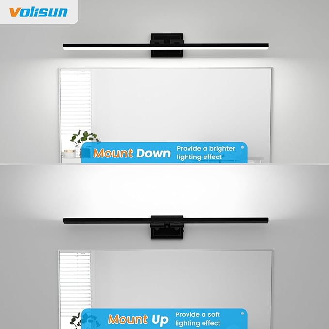 VOLISUN Modern Bathroom Vanity Light 48 inch, Rotatable, 30W Dimmable 5CCT Led Bathroom Light Fixture Over Mirror, Black Bar Vanity Light for Bathroom Mirror Cabinets-ETL Certificated