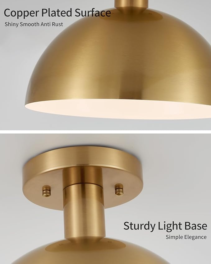 11.8'' Vintage Gold Globe Semi Flush Mount Ceiling Light Fixture, Farmhouse Hallway Light Mid Century Modern Ceiling Mount Lamp Light Fixture for Living Room Bedroom Kitchen Entryway