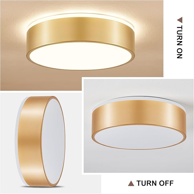 YURNYQ Dimmable Gold LED Flush Mount Ceiling Lights, Modern 5CCT 2700K-6000K Close to Ceiling Light, Minimalist Round Kitchen Lighting Fixtures for Bedroom Hallway Entryway Laundry Room, 11.8 Inch