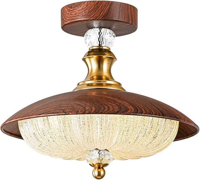 Vintage Crystal Semi-Flush Mount Ceiling Light, 5-Light Fixture, 11.8 Inch Close to Ceiling Lamp, Mid Century Suitable for Bedroom, Entryway, Hallway, Dining Room