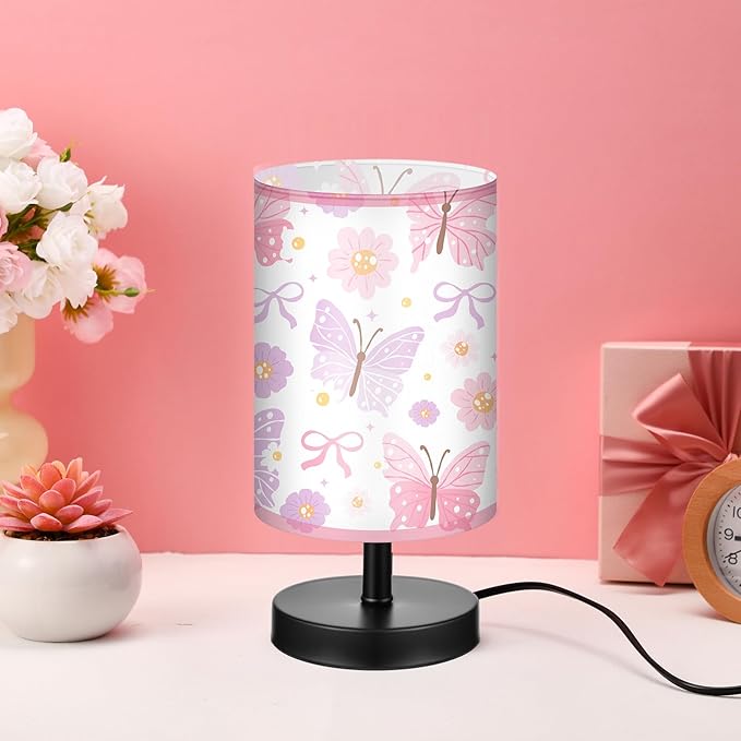 Glooglitter Butterfly Table Lamp 3 Colors Dimmable Lights Butterfly Room Bedroom Decor 9.72 x 5.12 Inch Pink Night Light Bedside Lamps Decoration for Bedroom Desk Birthday Gifts Home Decor