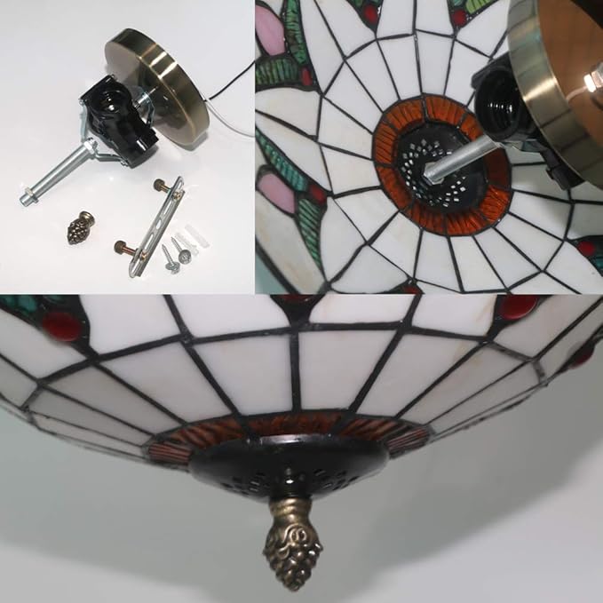 Tiffany Style Ceiling Light Vintage Stained Glass Flush Mount Ceiling Lighting Fixtures Lamps (12 Inch W)