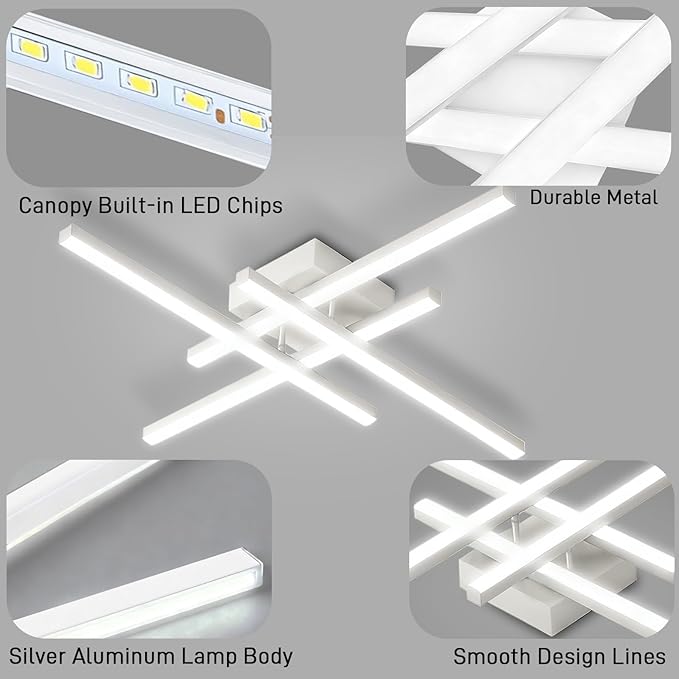 42W Modern LED Ceiling Light Fixture, 27.5Inch White Flush Mount Ceiling Light for Bedroom ‎Kitchen Living Room Bathroom Garage Farmhouse Dining Hallway Stepless Dimming 3 Color 6500K