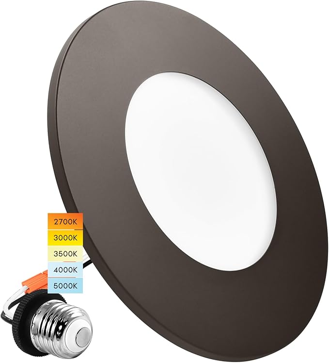 LUXRITE 3-4 Inch LED Flush Mount & Recessed Light, 7.5W, 5CCT 2700K-5000K, 650LM, Magnetic Trim, Dimmable Ceiling Can Light, Install to J-Box or 4 Inch Housing, Wet Rated, UL Listed, Bronze