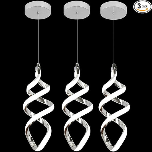 EIDISUNY 3 Packs Pendant Light, 15W Spiral Led Pendant Light, 4500K Modern Pendant Lights Kitchen Island, Adjustable Height Pendant Light for Dining Room Bedroom Kitchen Island Cafe