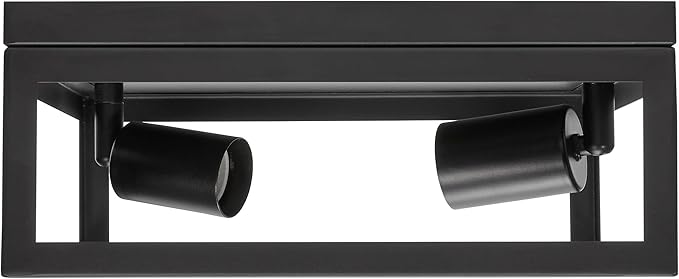 Maxxima Indoor/Outdoor Flush Mount Ceiling Light Fixture, 2-Light Square Farmhouse Close to Ceiling Entryway Light, Black, Bulbs Not Included