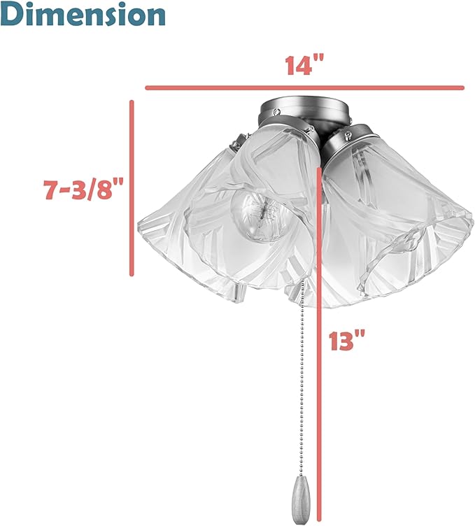 Aspen Creative 22018-3, Four-Light Ceiling Fan Light Kit with Pull Chain, Matte White Finish with Frosted and Clear Glass Shades, 14" Diameter x 7-3/8" Height