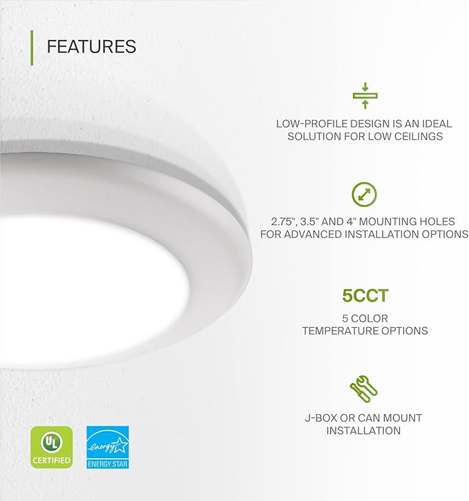 ASD 12 Pack LED Disk Lights 6 Inch, 15W 5CCT 2700K-5000K 1245LM CRI90+, Dimmable Flush Mount Ceiling Light Fixture, Low Profile Surface Mount Disc, Junction Box or Recessed Can Install, UL Energy Star