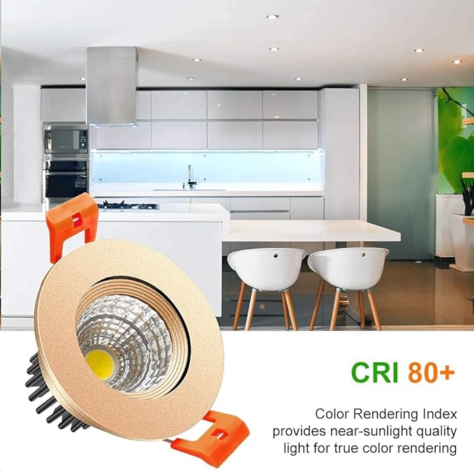 LightingWill 2inch LED Dimmable Downlight, 3W COB Recessed Ceiling Light, Daylight White 5500K-6000K, CRI80, 25W Halogen Bulbs Equivalent, Gold (10 Pack)