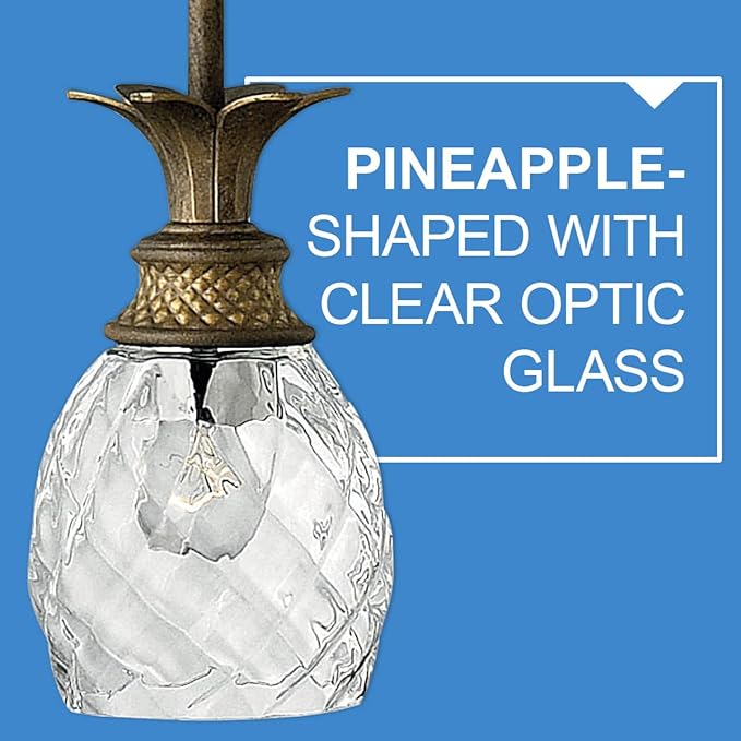 Hinkley Plantation Extra Small Single Pendant Light, Pineapple Design, Clear Optic Glass, Adjustable Height, Pearl Bronze Finish