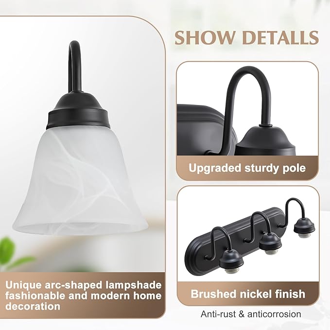 EJIAXIN Bathroom Light Fixtures Over Mirror, Black 3 Light Vanity Light for Bathroom Vintage Lighting Fixtures Wall Lamp Vanity Lights Apply for Mirror Living Room Cabinet Bedroom