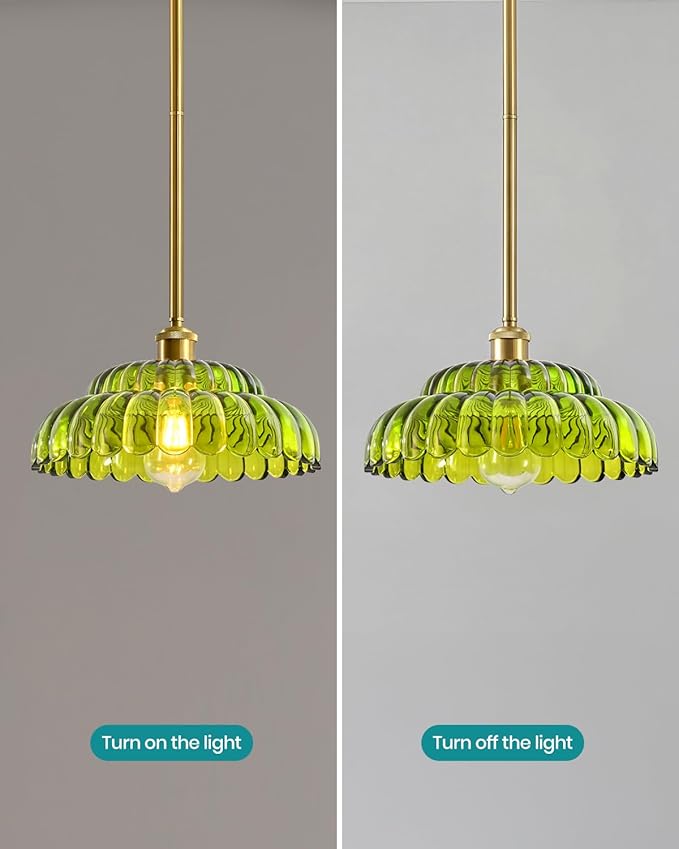 Modern Ceiling Lights, Green Glass recessed Pendant Lights, Height-Adjustable Ceiling fixtures Suitable for Living Rooms, hallways, Kitchens, and bedrooms.