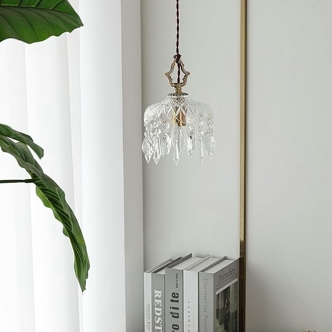 LIGHTLAND 6 Inch Vintage Crystal Chandelier, Crystal Dome Pendant Light, Chandelier for Bedroom, Hallway, Balcony, Bedside, Bar