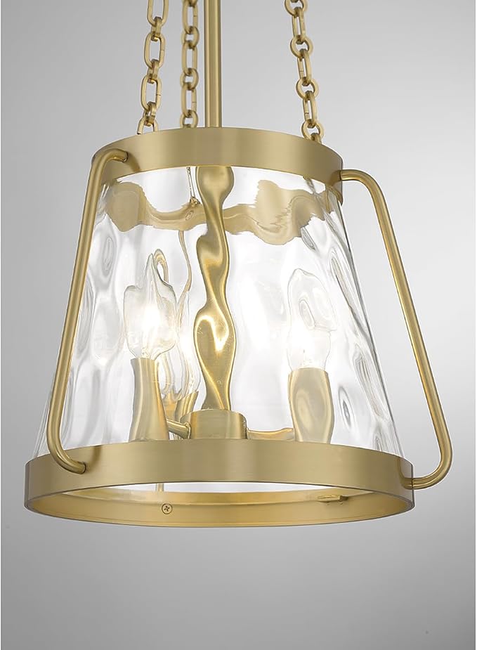 Savoy House 7-1803-3-322 Crawford Vintage Traditional Coastal Clear Water Glass Pendant, 3-Light 180 Total Watts, 26" H x 12" W, Warm Brass