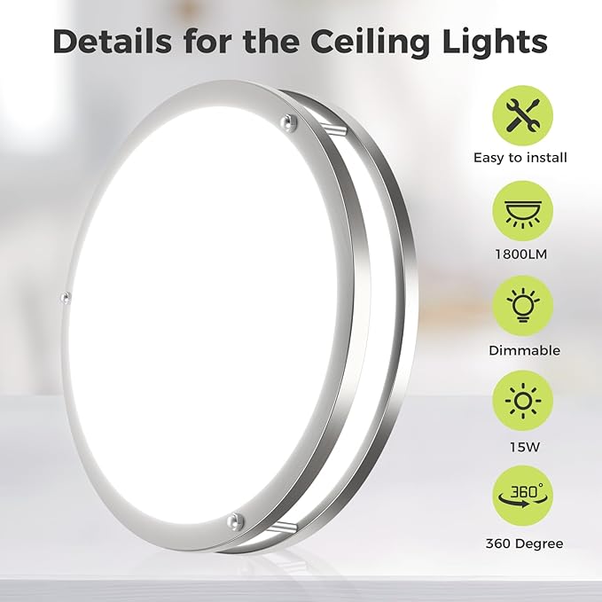 hepside 4 Pack Flush Mount Ceiling Light Fixture, Dimmable & 5CCT Ceiling Light Black, 10inch 15W 3000K 3500K 4000K 5000K 6500K Adjustable Ceiling Lamps for Kitchen Bathroom Bedroom Hallway