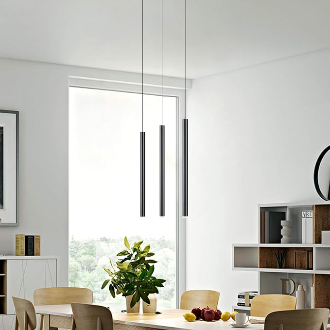 CANALIS 3 Mini Pendant Lighting Black - LED Hanging Light Fixture for Kitchen Island, Bar, Foyer - Cluster Pendants - Dimmable, Adjustable Wire, Lamp Bulb Included