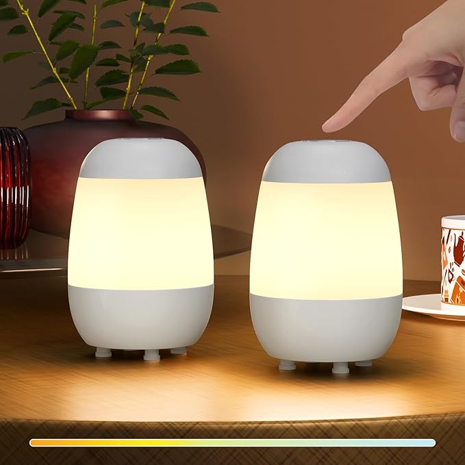 uuffoo 2 Pack Rechargeable Night Light Lamp 3 Color Touch Dimmable LED Portable Table Lamp Battery Operated, USB Changing, Small Cordless Lamp for Bedside Bedroom Travel