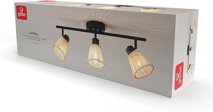 Globe Electric 3-Light Track Lighting Kit, Matte Black, Bamboo Shades, 3 Bulb Kitchen Light, E12 Socket