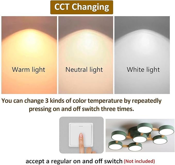 7-Lights LED Ceiling Light Fixture,40 Inch Modern Ceiling Lights Flush Mount Wooden 84W Chandelier for Living Room Bedroom Kitchen,Dimmable 3000K/4000K/6000K Temperatures Selectable Green