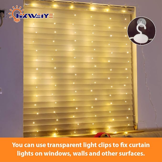 HXWEIYE Short Curtain Lights for Small Window, 3.3x5Ft Warm White Fairy Light with Timer & 8 Clips for Bedroom, Battery Powered 96Led String Light for Indoor Weddings Party Garden Wall Decor