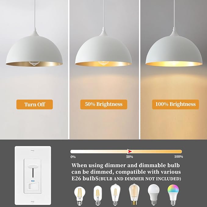 White Pendant Light, 11.8 inches Kitchen Pendant Light 2 Packs, Dome Pendant Lights Kitchen Island, Modern Pendant Lights for Kitchen Dining Room Foyer
