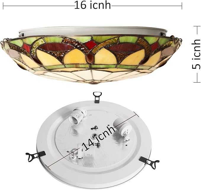 ARTZONE Tiffany Ceiling Lights, Stained Glass Ceiling Light 3-Lights 16 Inch Tiffany Flush Mount Ceiling Light for Bedroom Dining Living Room Entryway Foyer