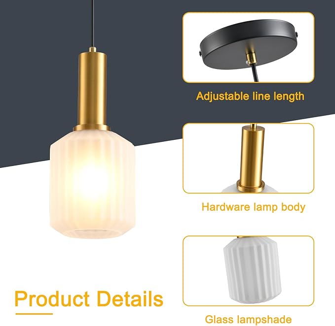 2 Pack Mid Century Frosted Glass Pendant Light Fixture Brushed Gold Pendant Lights Kitchen Island Modern Globe Pendant Lighting Adjustable Modern Entry Hanging Light