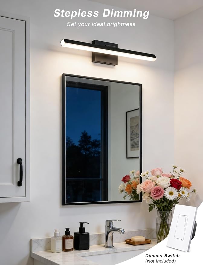 IZORRO Modern Bathroom Vanity Light 24 inch, Rotatable, 16W Dimmable Led Bathroom Light Fixture Over Mirror, Black Vanity Light Bar (5 Color Temperature)