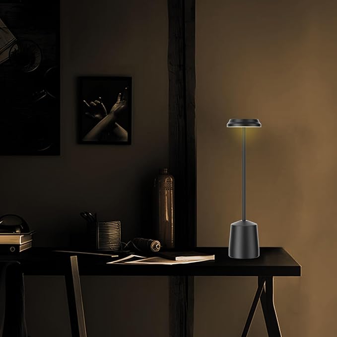 Aluminum LED Cordless Table Lamps Set of 2, Portable Rechargeable 5000mAh Battery Operated Black Table Light, 3 Color Stepless Dimming Touch Control, Desk Lamp for Dinner/Restaurant/Bars/Coffee Shop