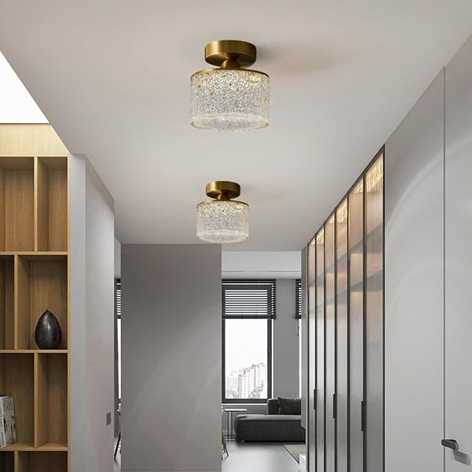 KISAD Nordic Bedroom Semi Flush Mount Ceiling Light Fixtures Modern Minimalist Hallway LED Close to Ceiling Lamp for Entryway Balcony(Gold Leaf,Cylindrical)