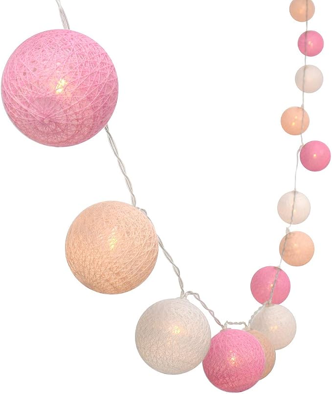 Gardeningwill 3M/10Ft 30 Pink White Ball LED Xmas Wedding Battery Operated String Fairy Light