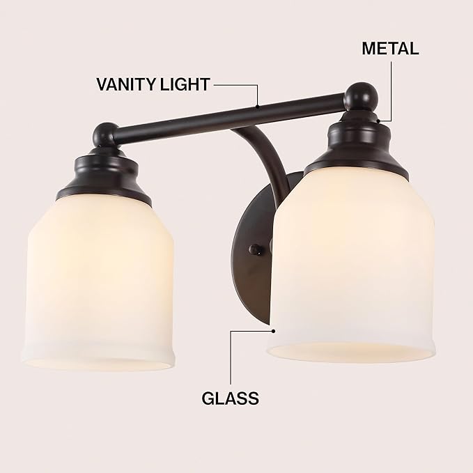 JONATHAN Y 14" Oil Rubbed Bronze/White Modern Farmhouse LED Vanity Light Wall Sconce Fixture, Frosted White Glass Shade, Dimmable Wall Lamp for Bathroom Mirror Kitchen Sink, UL Listed (JYL7550C)