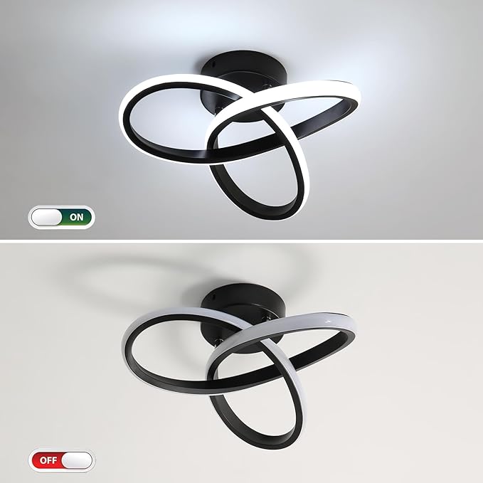 Modern LED Ceiling Light, 22W Spiral Design Hallway Light Fixtures 6500K Cool White Light Lamps for Corridor Aisle Balcony Bedroom Kitchen Office (Black)