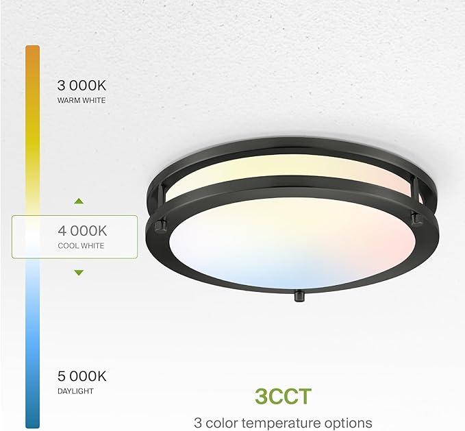 ASD LED 12" Round Flush Mount Lighting, Close to Ceiling Light Fixture | 3CCT, Dimmable, Energy Star, ETL Listed | 20W 1532LM 3000-5000K 120V | Low Profile Double Ring Lamp | Black, 4 Pack