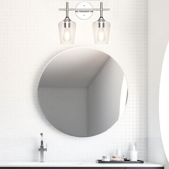 Ralbay Chrome Bathroom Light Fixtures 2-Lights with Clear Glass Modern Wall Mount Lighting Industrial Farmhouse Bathroom Vanity Lights Wall Sconce Chrome
