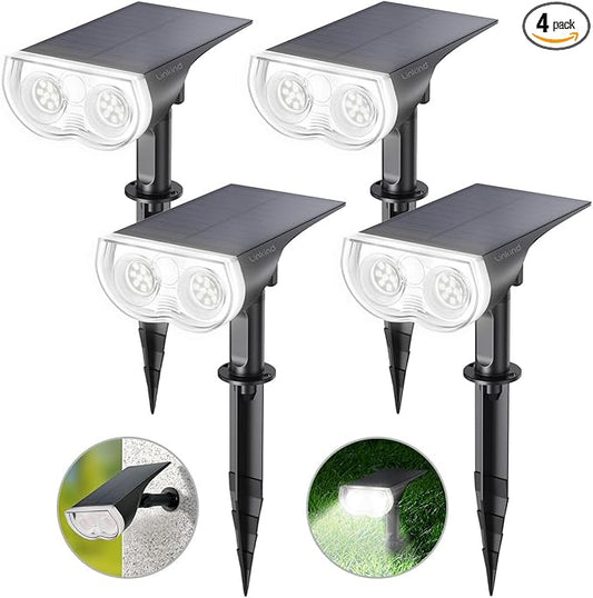 Linkind Solar Lights Outdoor Waterproof IP65, StarRay Dusk-to-Dawn Outdoor Solar Lights, 3 Lighting Modes Solar Spot Lights Outdoor for Garden, Yard, Landscape (Daylight, 4 Pack)