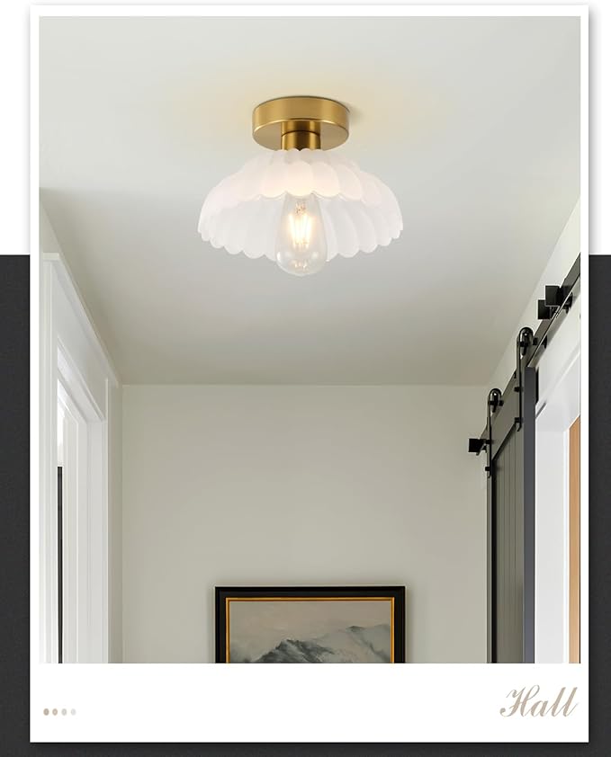 ANYLOVE 10 Inch Frosted Glass Vintage Glass Semi Flush Mount Ceiling Light, E26 Socket for Bedroom Kitchen Hallway Foyer