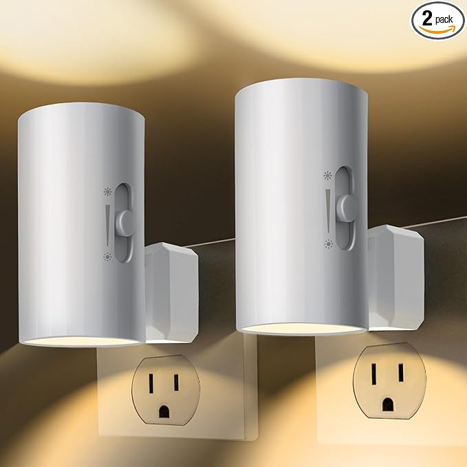 WSKVEZZA Night Light, Led Night Lights Plug into Wall, Sensor Dusk to Dawn, 0-100 LM Dimmable Night Lights, 3000K Soft White for Bathroom Bedroom Kitchen Toilet Hallway Stairway, 2 Pack