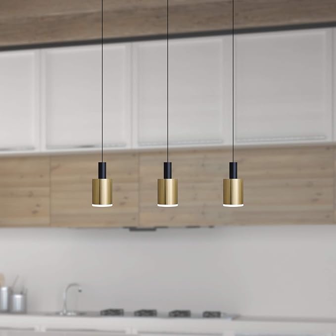 Virgo 3 Mini Pendant Lighting Black-Brass - LED Hanging Light Fixture for Kitchen Island, Bar, Foyer - Cluster Pendants - Dimmable, Adjustable Wire, Lamp Bulb Included