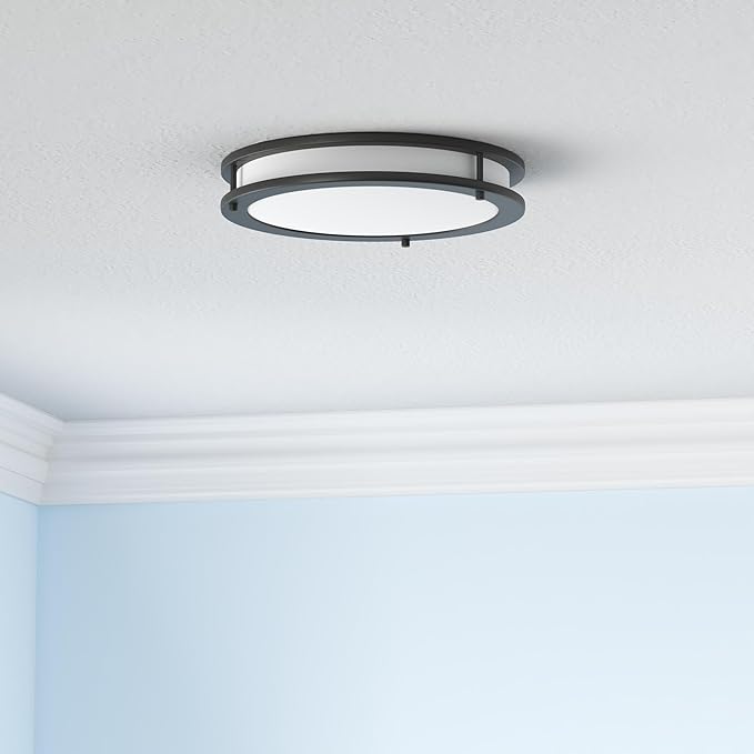 ASD LED 18" Round Flush Mount Lighting, Close to Ceiling Light Fixture | 3CCT, Dimmable, Energy Star, ETL Listed | 28W 2230LM 3000-5000K 120V | Low Profile Double Ring Lamp | Black