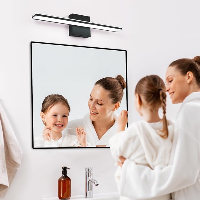 Black LED Vanity Lights 12W 20 Inch Bathroom Vanity Light Bar Acrylic Modern Bathroom Light Fixtures Over Mirror IP44 Wall Sconces Lights for Bathroom Bedroom Cool White 6000K