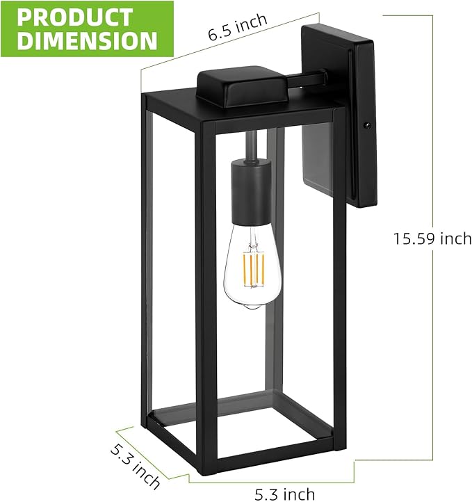 hykolity Large Size Outdoor Wall Lights,16 Inch Wall Lantern, Waterproof Exterior Wall Sconce, Anti-Rust Wall Mounted Lighting with Glass Shade,Lamp with E26 Socket for Porch, Front Door, 2 Pack