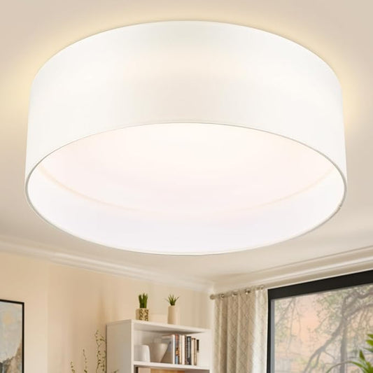 Hamilyeah LED Ceiling Light Flush Mount 24W, White Fabric Flush Mount 12 inch, Traditional Modern Light Fixture Ceiling Mount 5CCT, Simple Ceiling Lighting Fixture, Bedroom, Living Room