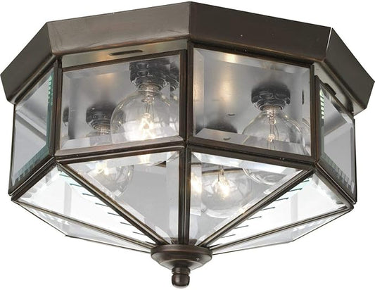 Progress Lighting 4-Light Beveled Glass 11-1/8" Close-to-Ceiling, Indoor, P5789-20, Antique Bronze